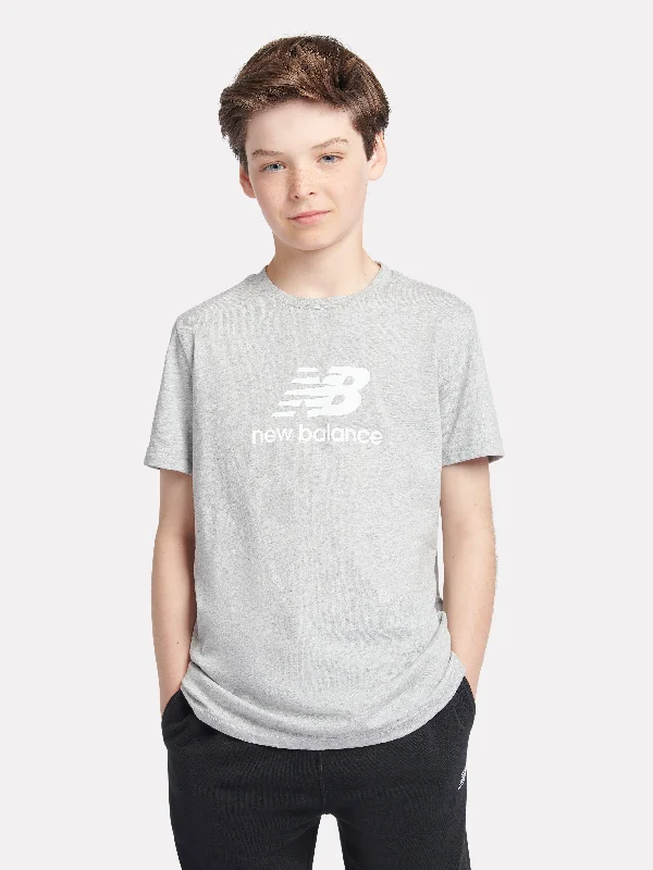 New Balance Boys Jersey Stacked Logo T-Shirt in Grey