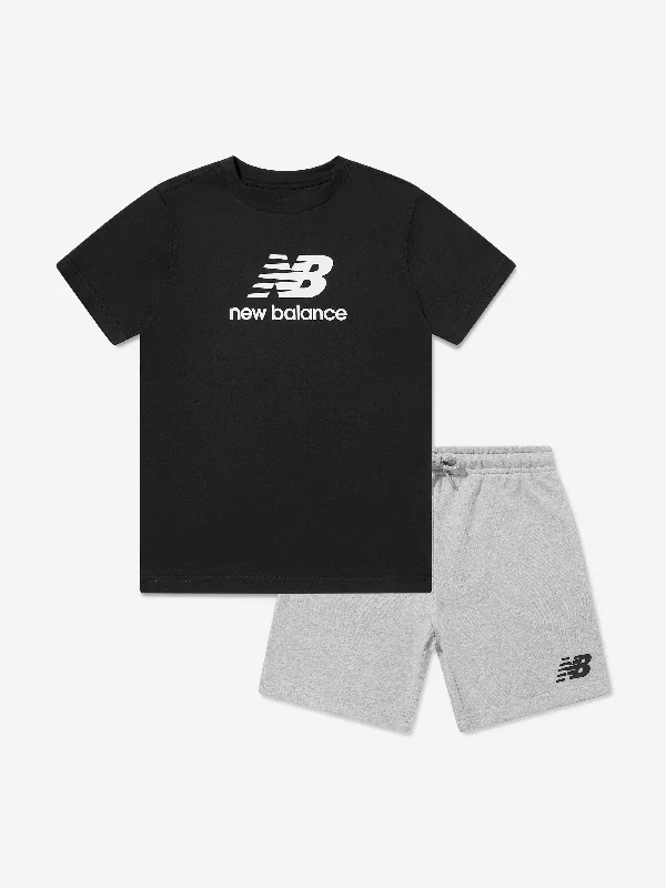 New Balance Boys Stacked Logo Short Set in Black