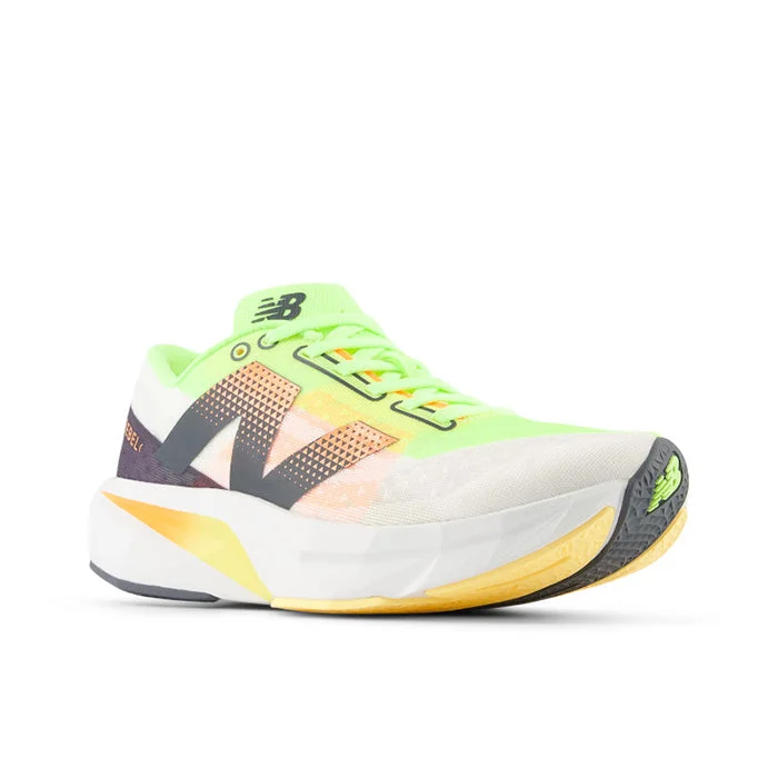 Womens New Balance FuelCell Rebelv4 in White/Bleached Lime Glo/Hot Mango